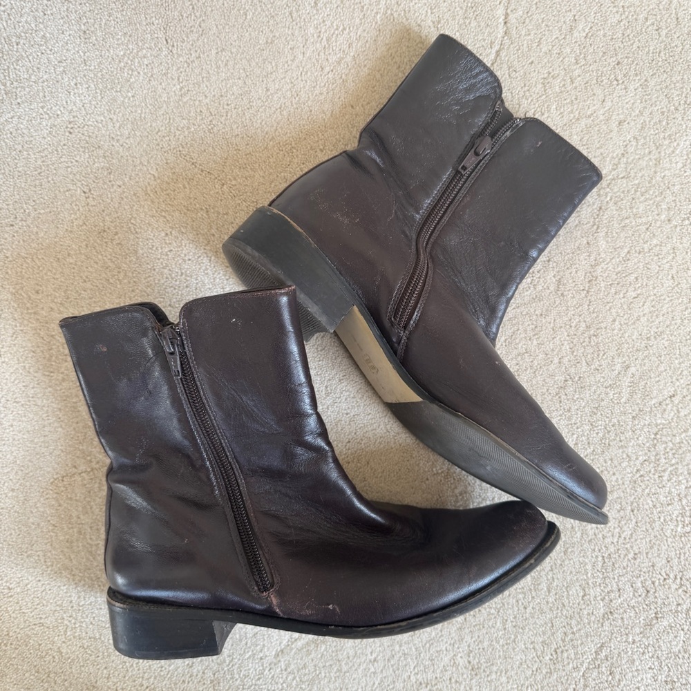 Vintage Leather Double Zip Brown Ankle Boots 8
